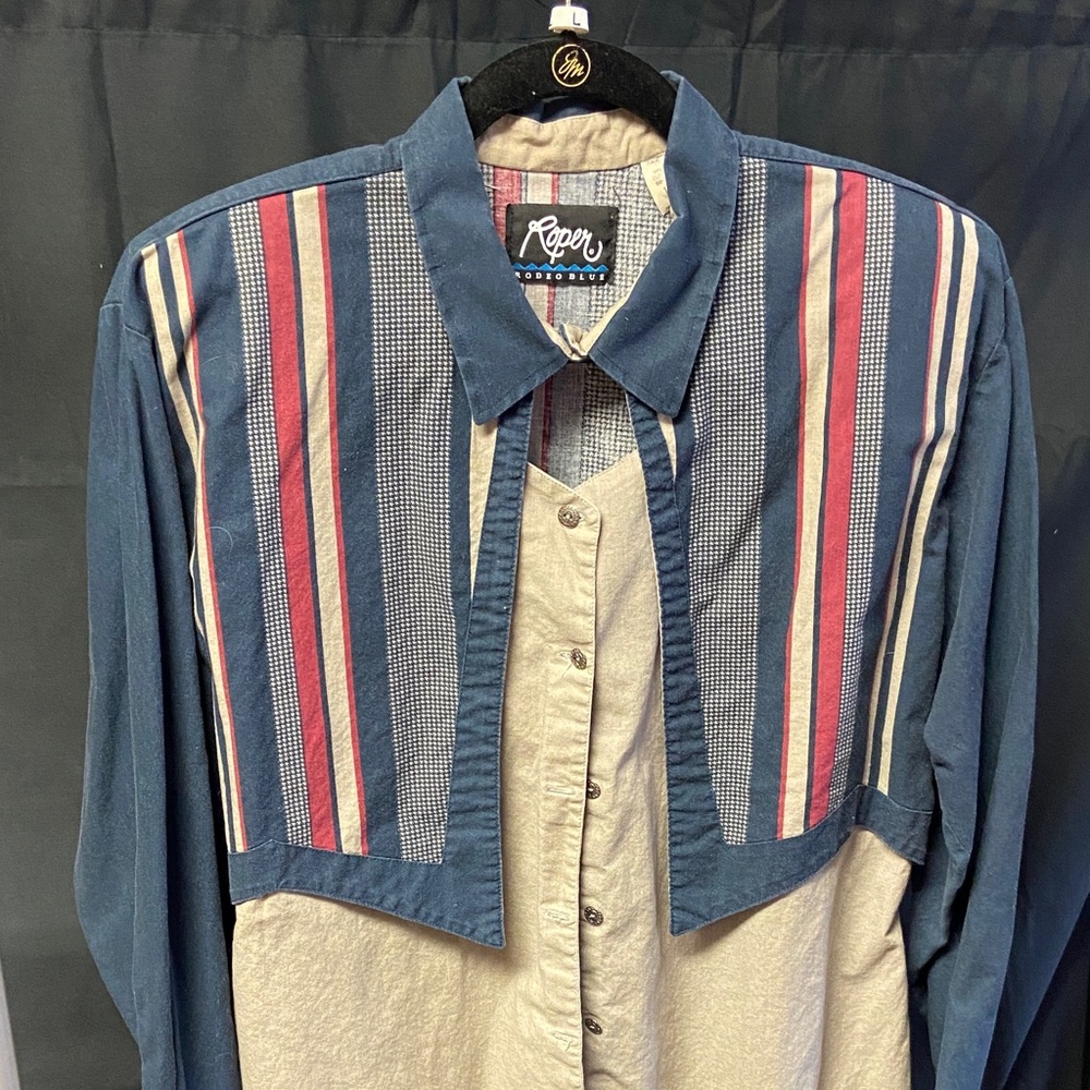 Roper Men's Blue and Beige Striped Shirt